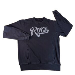 Rvca Men’s Black Screenprint Logo Crewneck Pullover Sweatshirt With Pockets M
